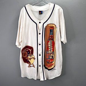 Vintage 1995 Warner Bros Looney Tunes Baseball Shirt L Taz Bugs Bunny Soda Men